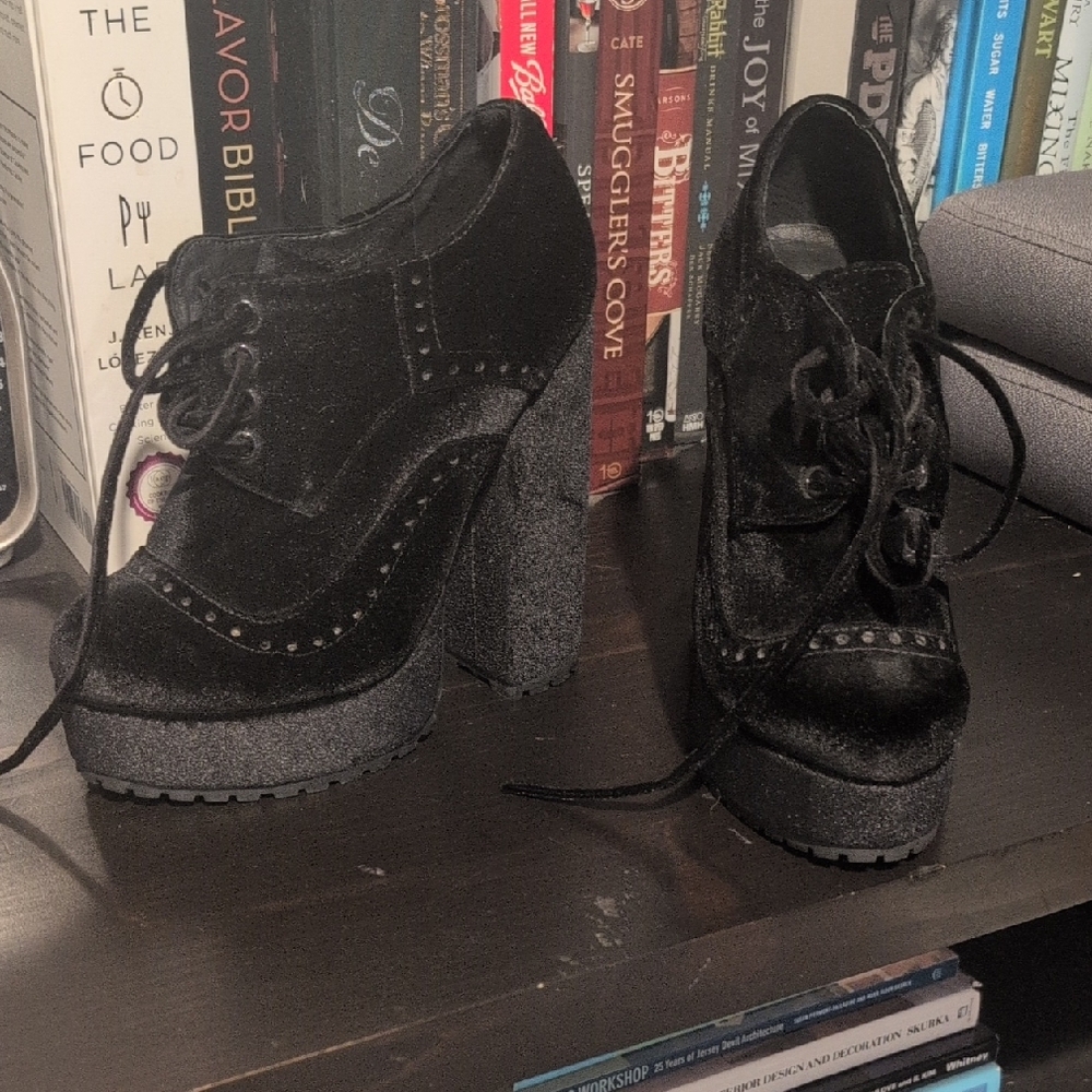 Jeffrey Campbell Black Suede Platform Lace-Up Shoes
